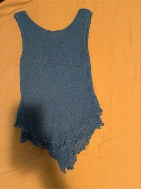 Blue Sleeveless Knit Tank Top with Ruffle Hem